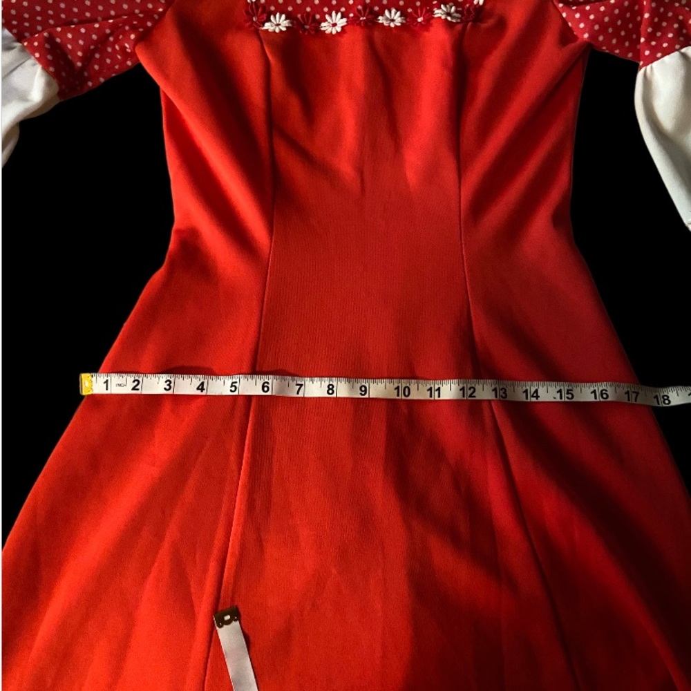 Vintage (old & perfect) flawless red & white daisy chain polyester dress 12 - Picture 6 of 7